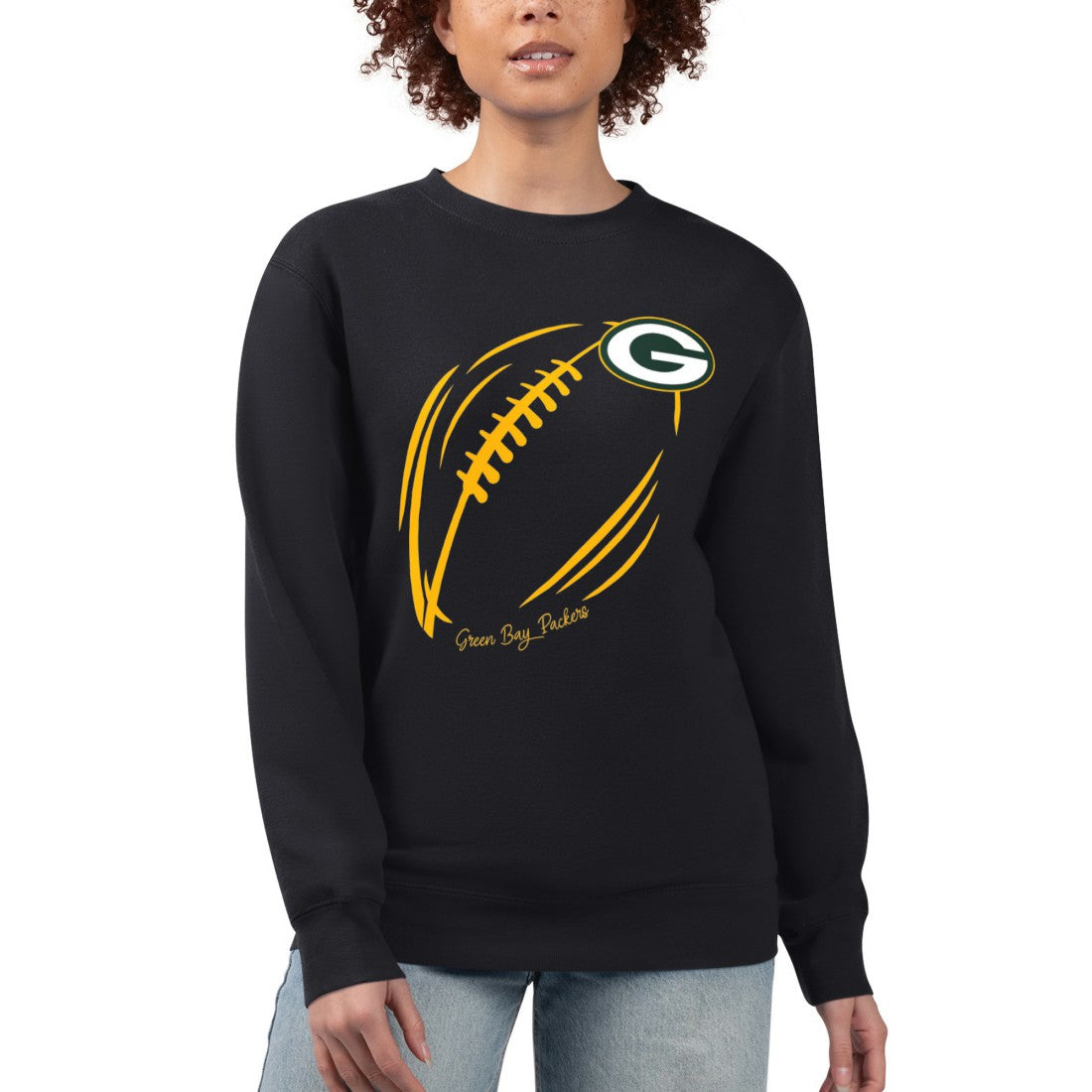 Green Bay Packers G-III 4Her by Carl Banks Women's Football Logo Graphic Fleece Tri-Blend Pullover Sweatshirt Black