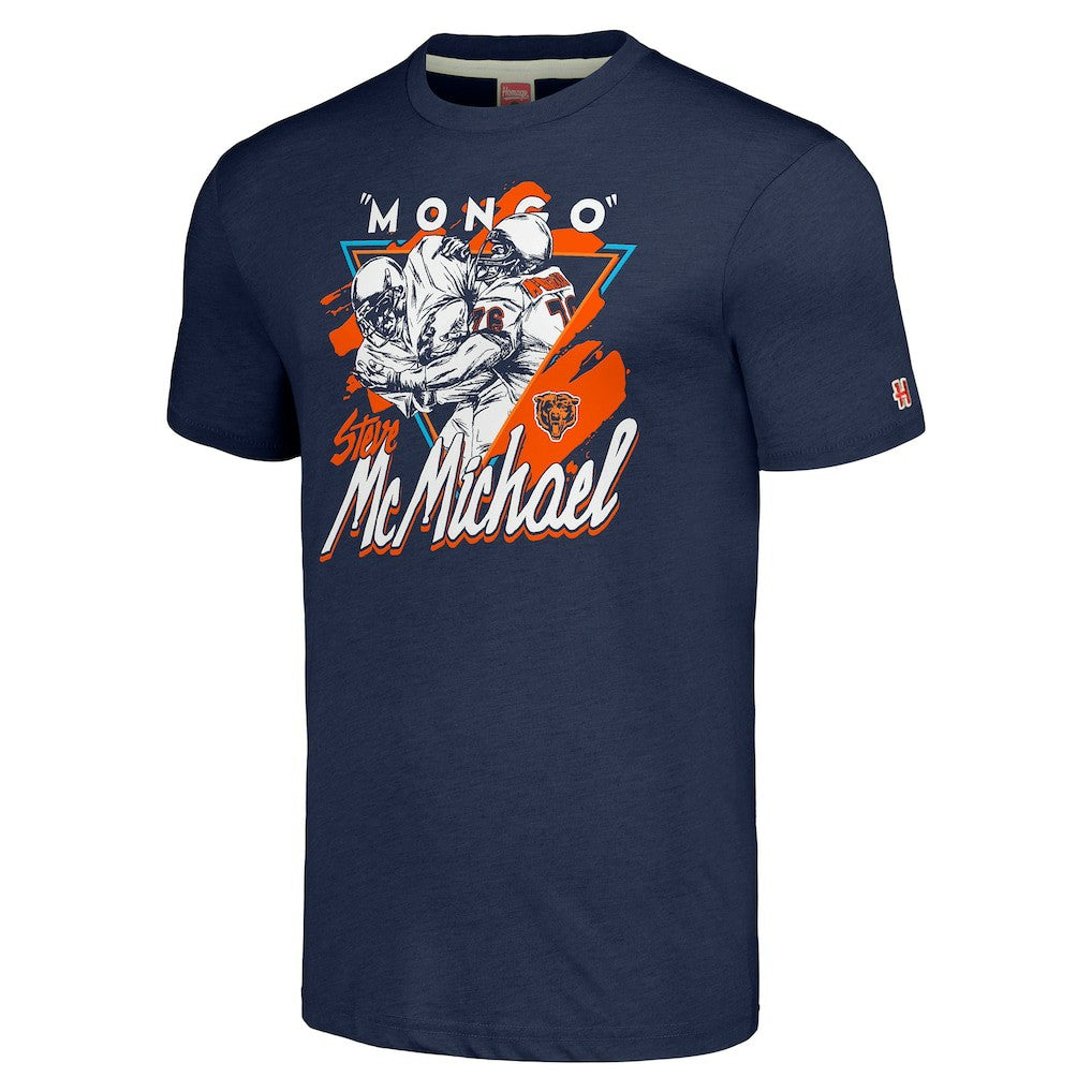 Steve McMichael Chicago Bears Homage Unisex Caricature Retired Player Tri-Blend T-Shirt Navy