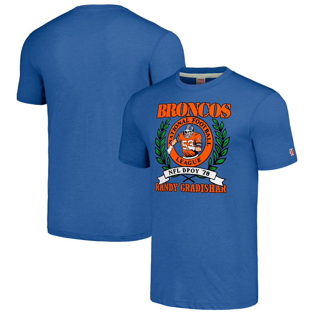 Randy Gradishar Denver Broncos Homage Unisex Caricature Retired Player Tri-Blend T-Shirt Royal