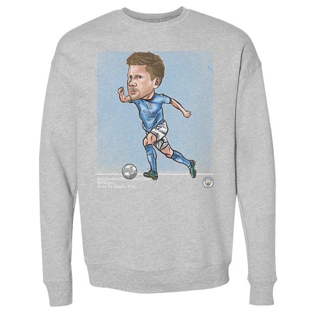 Kevin De Bruyne Manchester City 500 Level Cartoon Player Pullover Crewneck Sweatshirt Heather Gray