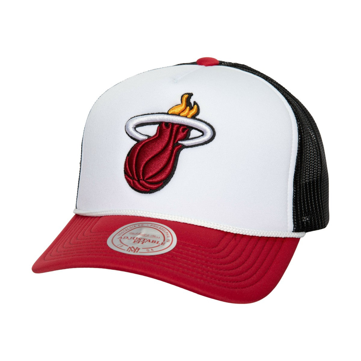 Miami Heat Hardwood Classics Blocker Foam Front Trucker Adjustable Hat White | Mitchell & Ness US