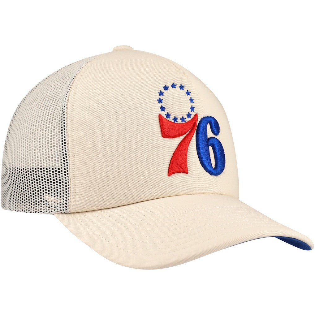 Philadelphia 76ers Trucker Adjustable Hat Cream | Mitchell & Ness US