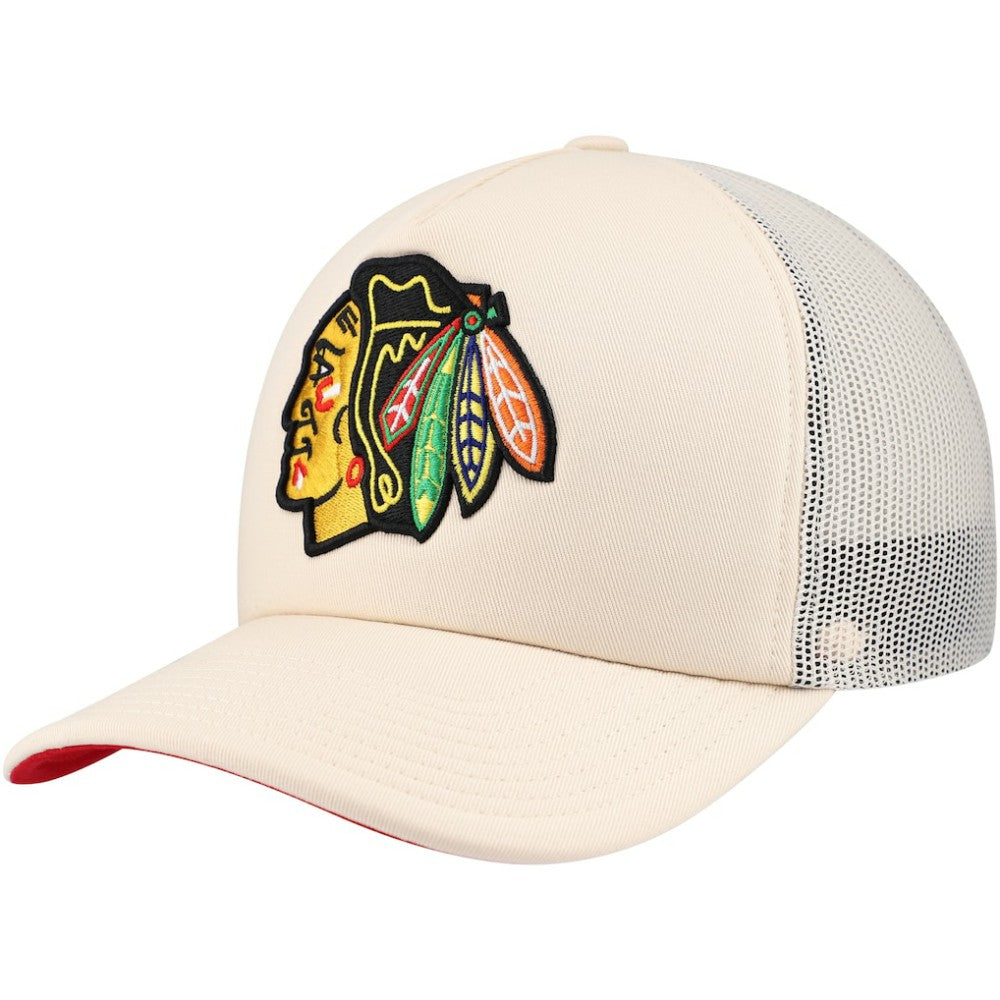 Chicago Blackhawks Mitchell & Ness Foam Front Trucker Adjustable Hat - Cream - NHL 201463700