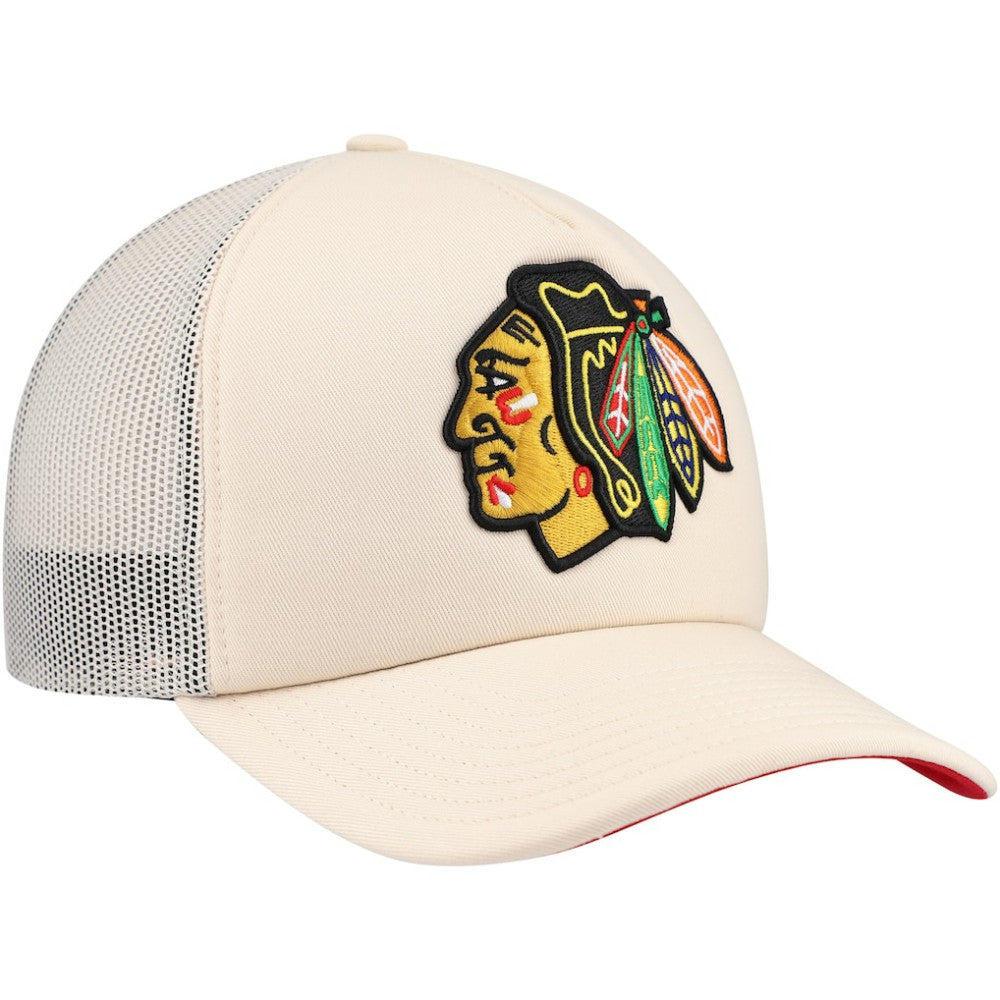 Chicago Blackhawks Mitchell & Ness Foam Front Trucker Adjustable Hat - Cream - NHL 201463700
