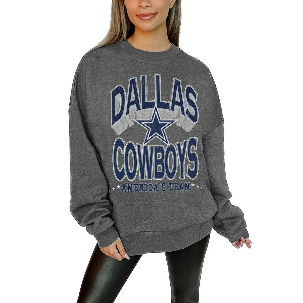 Dallas Cowboys Gameday Couture Women's Oversized Long Weekend Premium Fleece Drop Shoulder Pullover Sweatshirt Charcoal