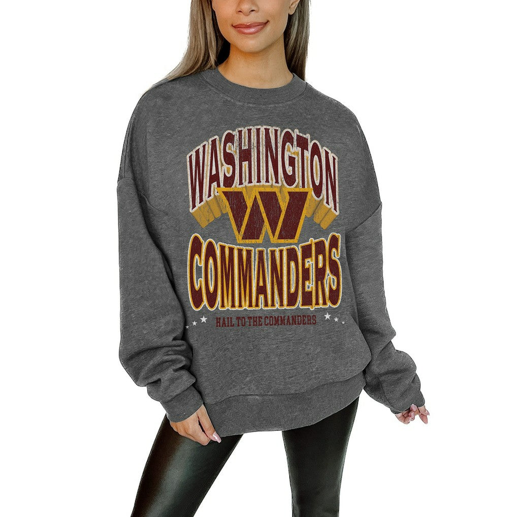 Washington Commanders Gameday Couture Women's Oversized Long Weekend Premium Fleece Drop Shoulder Pullover Sweatshirt Charcoal