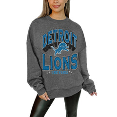 Detroit Lions Gameday Couture Women's Oversized Long Weekend Premium Fleece Drop Shoulder Pullover Sweatshirt Charcoal