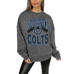 Indianapolis Colts Gameday Couture Women's Oversized Long Weekend Premium Fleece Drop Shoulder Pullover Sweatshirt Charcoal