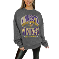 Minnesota Vikings Gameday Couture Women's Oversized Long Weekend Premium Fleece Drop Shoulder Pullover Sweatshirt Charcoal