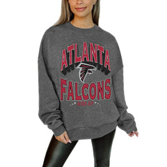 Atlanta Falcons Gameday Couture Women's Oversized Long Weekend Premium Fleece Drop Shoulder Pullover Sweatshirt Charcoal