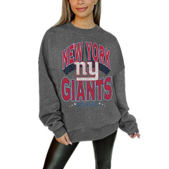 New York Giants Gameday Couture Women's Oversized Long Weekend Premium Fleece Drop Shoulder Pullover Sweatshirt Charcoal