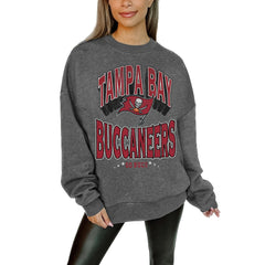 Tampa Bay Buccaneers Gameday Couture Women's Oversized Long Weekend Premium Fleece Drop Shoulder Pullover Sweatshirt Charcoal