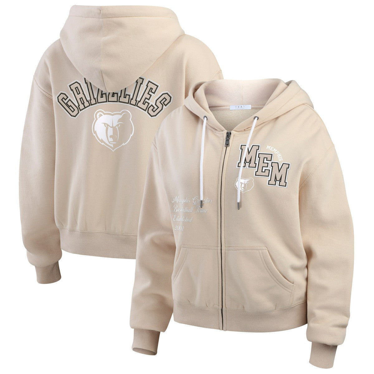 Memphis Grizzlies WEAR by Erin Andrews Women's Tonal Felt Patch Full-Zip Hoodie Tan