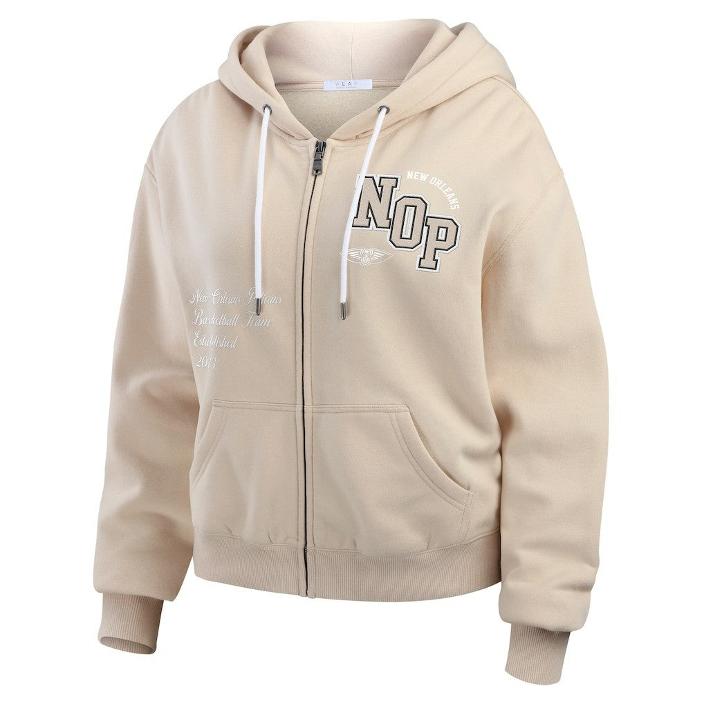 New Orleans Pelicans WEAR by Erin Andrews Women's Tonal Felt Patch Full-Zip Hoodie Tan