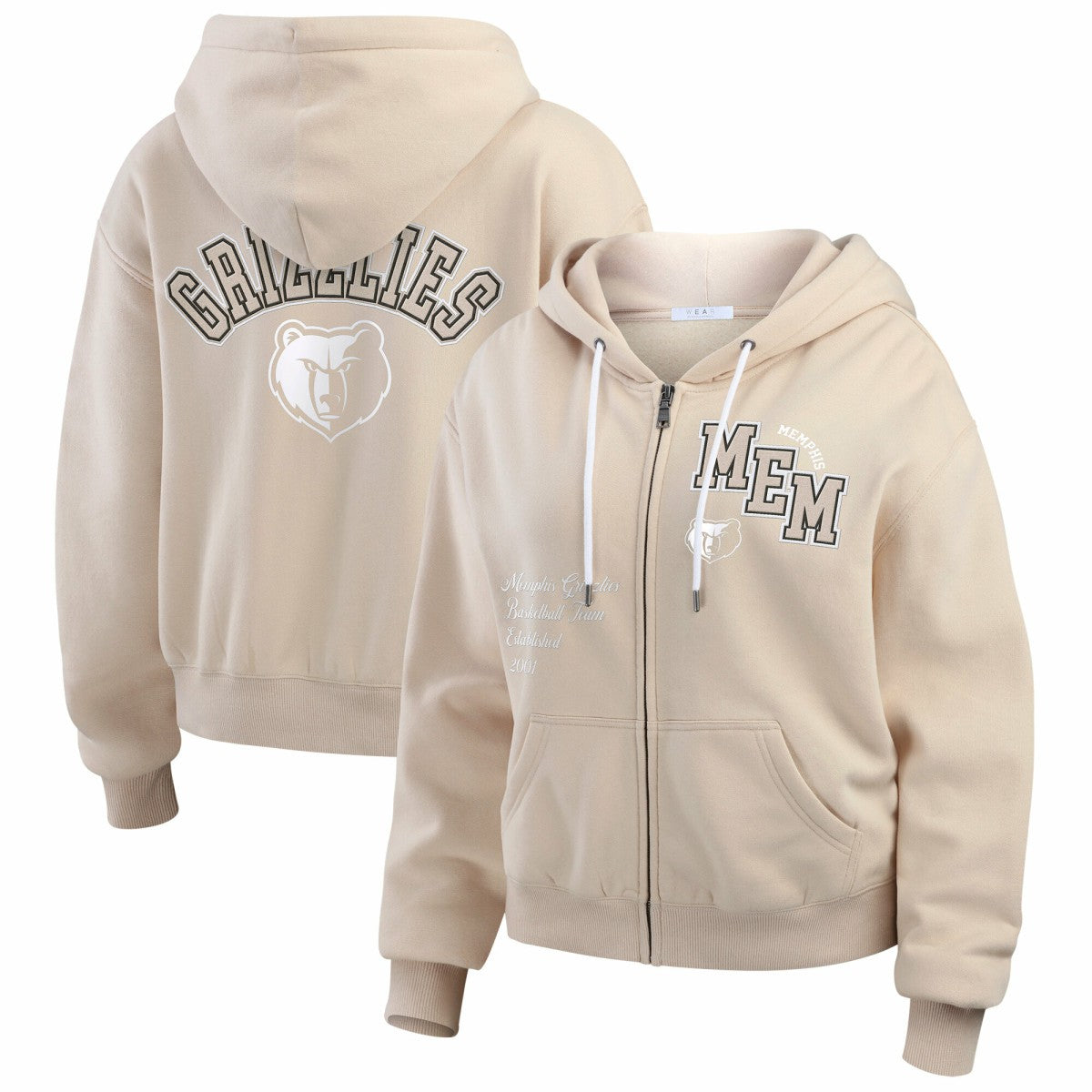 Memphis Grizzlies WEAR by Erin Andrews Women's Plus Size Tonal Felt Patch Full-Zip Hoodie Cream