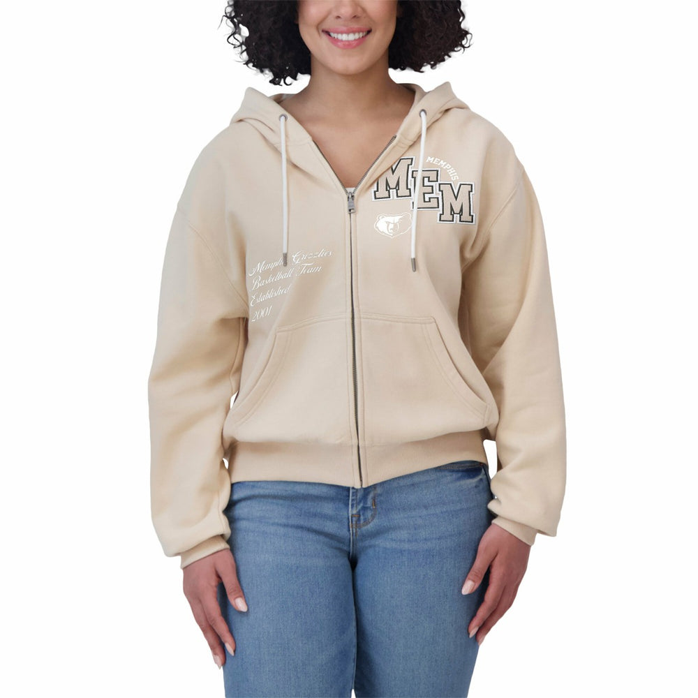 Memphis Grizzlies WEAR by Erin Andrews Women's Plus Size Tonal Felt Patch Full-Zip Hoodie Cream