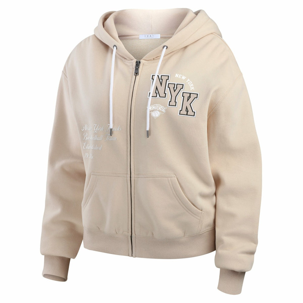 New York Knicks WEAR by Erin Andrews Women's Plus Size Tonal Felt Patch Full-Zip Hoodie Cream