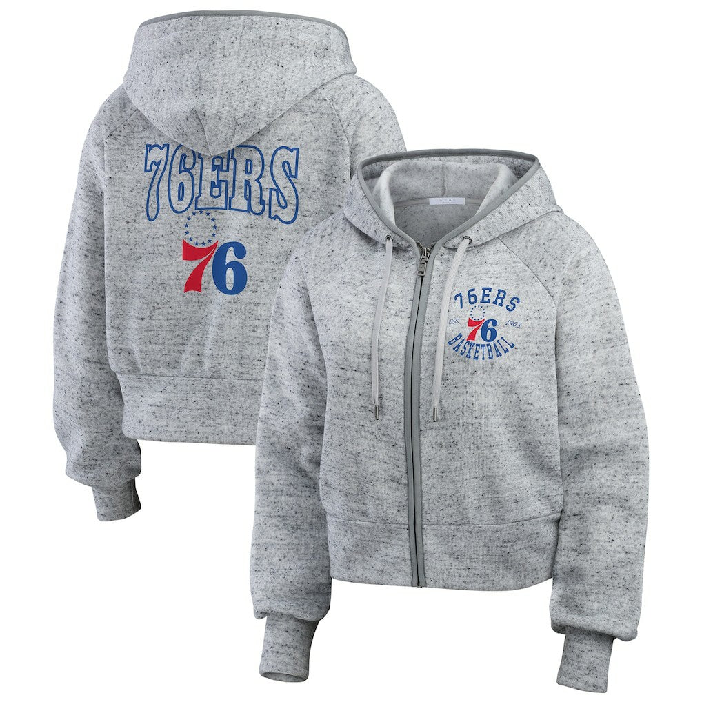 Philadelphia 76ers WEAR by Erin Andrews Women's Speckled Radiator Full-Zip Hoodie Heather Gray