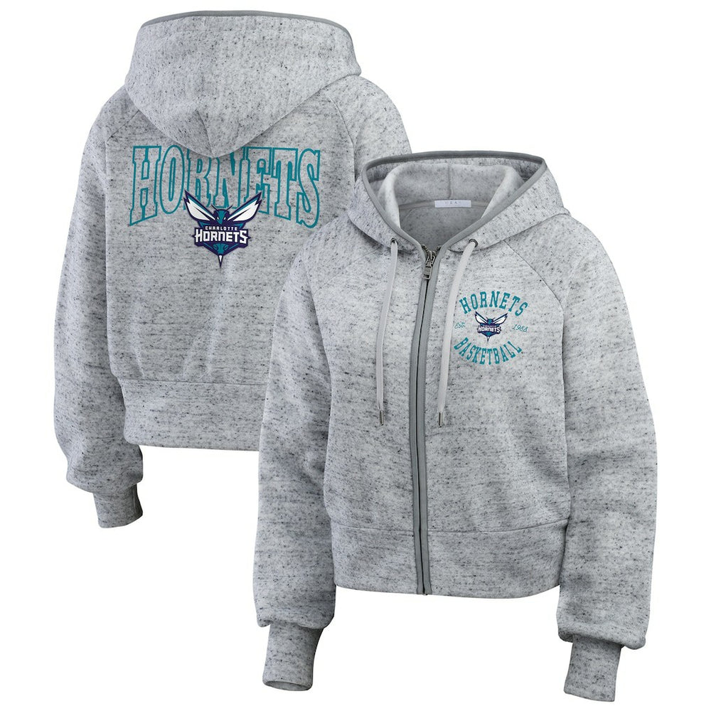 Charlotte Hornets WEAR by Erin Andrews Women's Speckled Radiator Full-Zip Hoodie Heather Gray