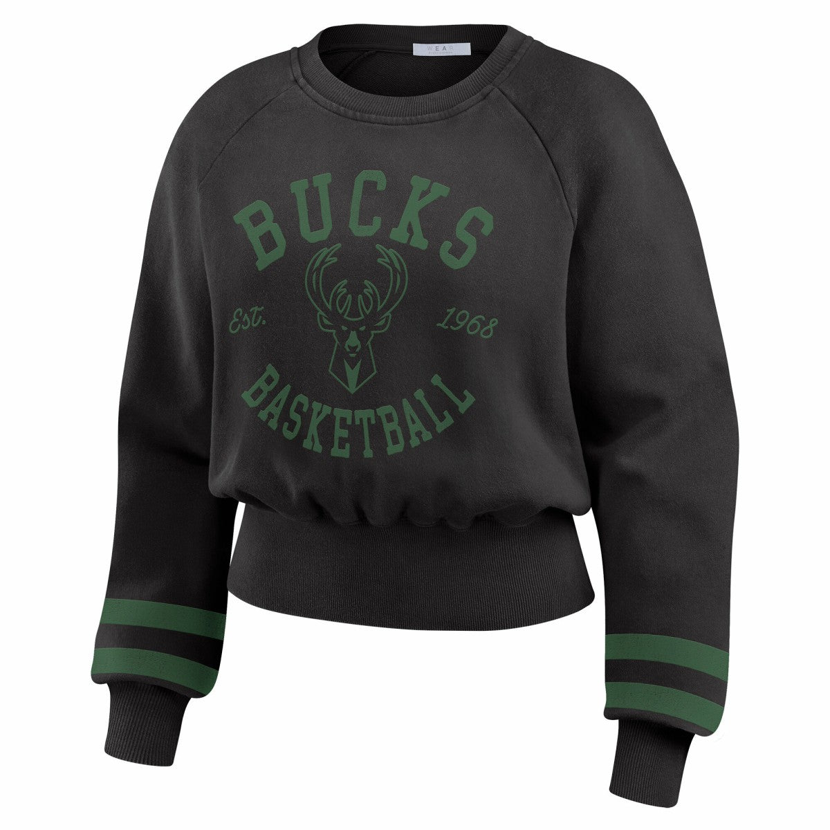 Milwaukee Bucks WEAR by Erin Andrews Women's Vintage Raglan Cropped Pullover Sweatshirt Black