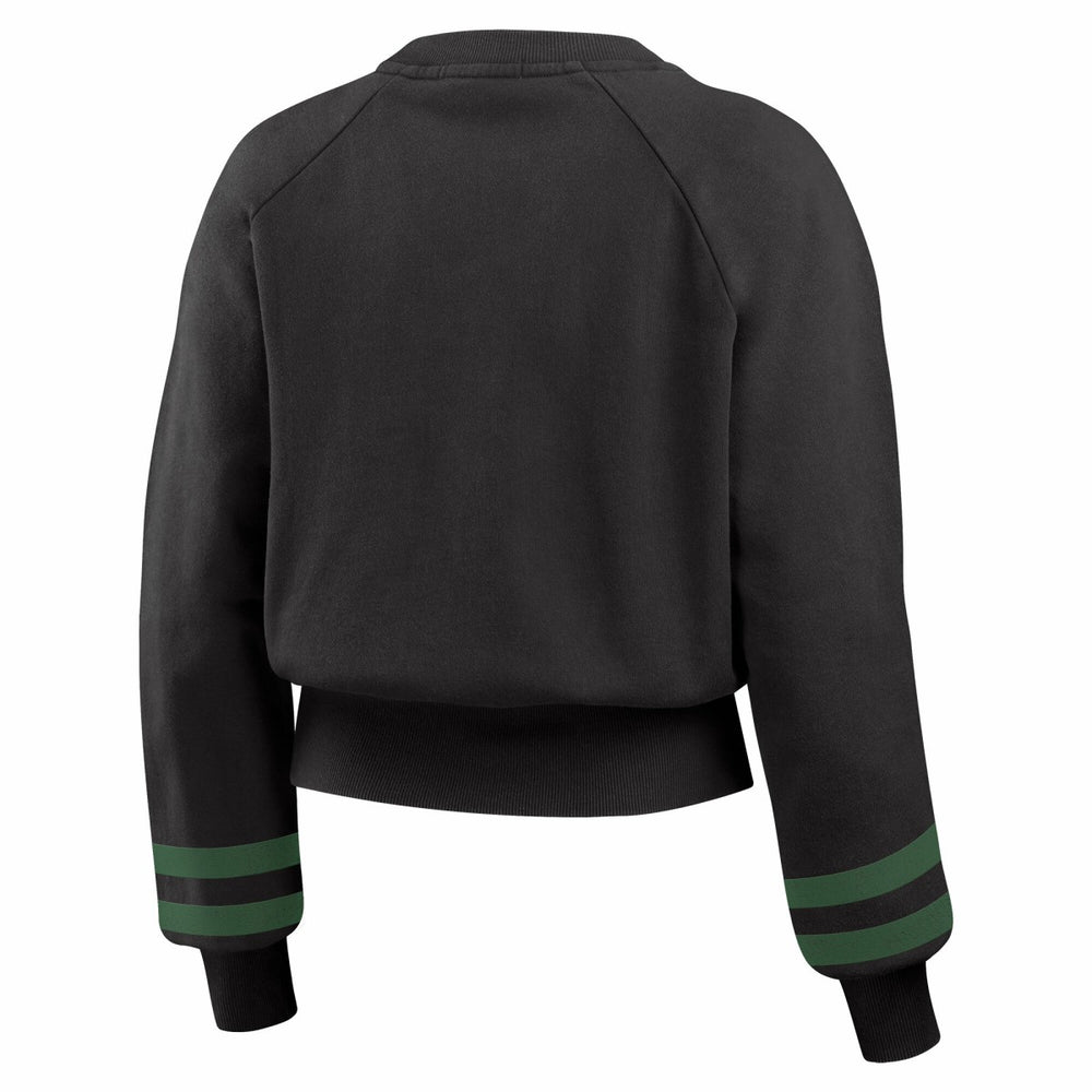 Milwaukee Bucks WEAR by Erin Andrews Women's Vintage Raglan Cropped Pullover Sweatshirt Black