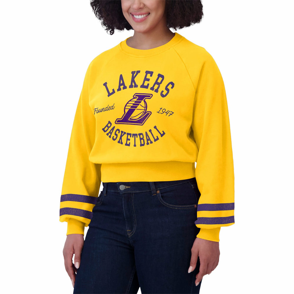 Los Angeles Lakers WEAR by Erin Andrews Women's Vintage Raglan Cropped Pullover Sweatshirt Gold
