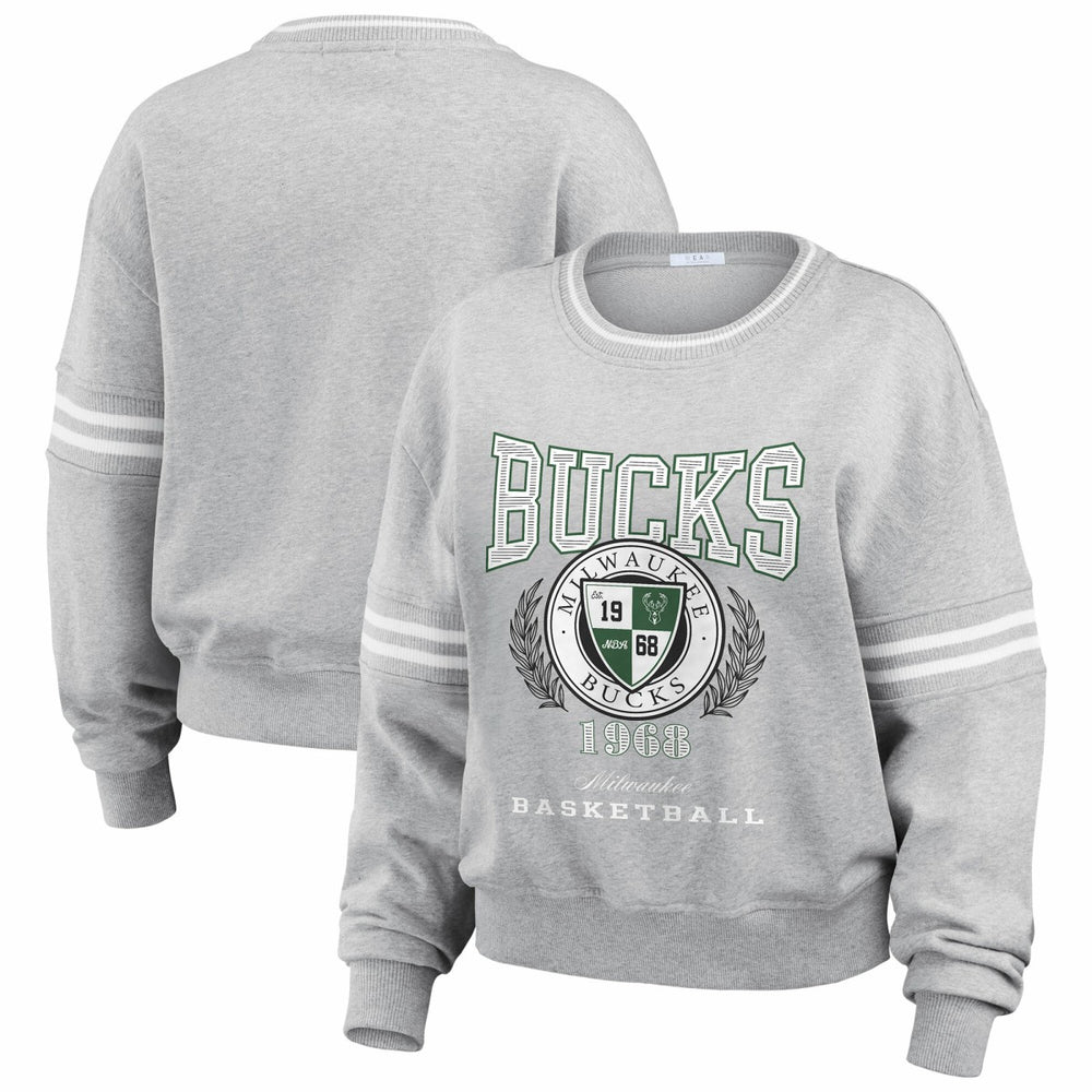 Milwaukee Bucks WEAR by Erin Andrews Women's French Terry Pullover Sweatshirt Heather Gray