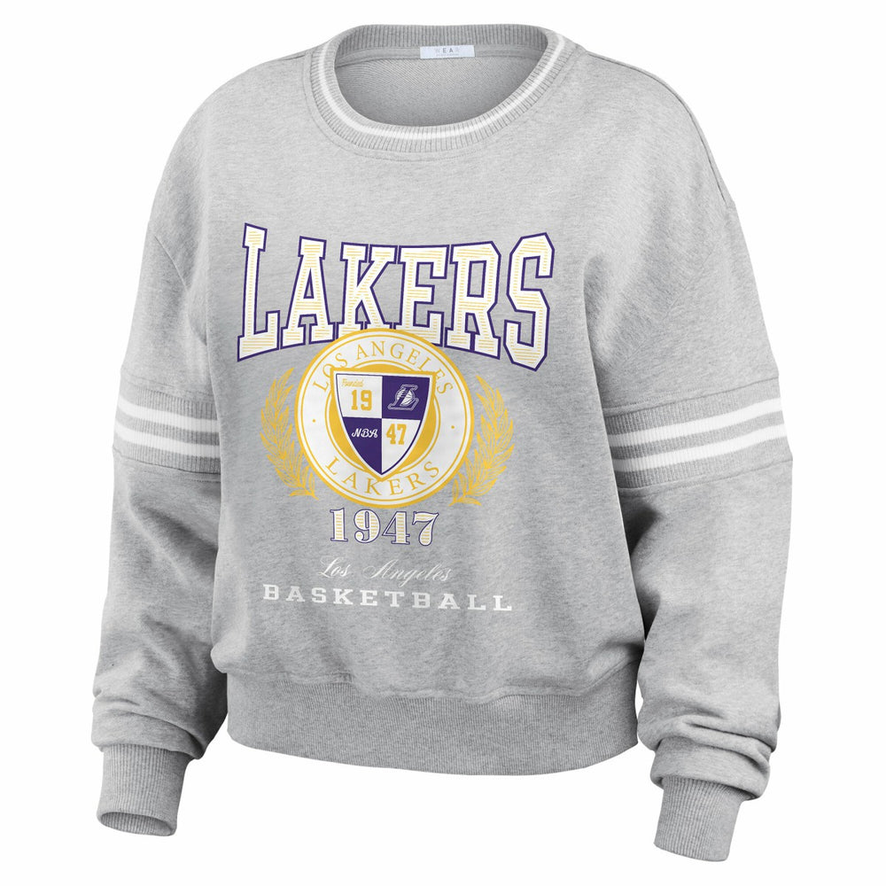 Los Angeles Lakers WEAR by Erin Andrews Women's French Terry Pullover Sweatshirt Heather Gray