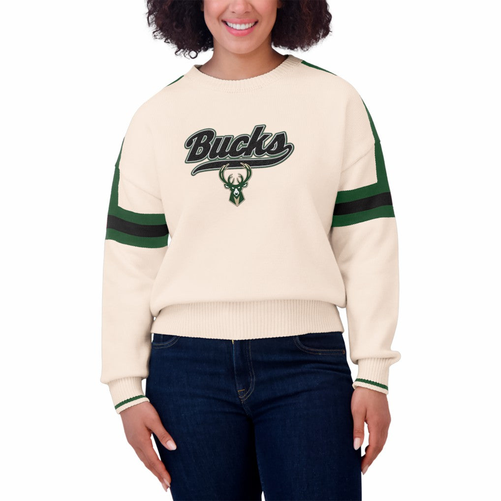 Milwaukee Bucks WEAR by Erin Andrews Women's Stripe Pullover Sweater Cream