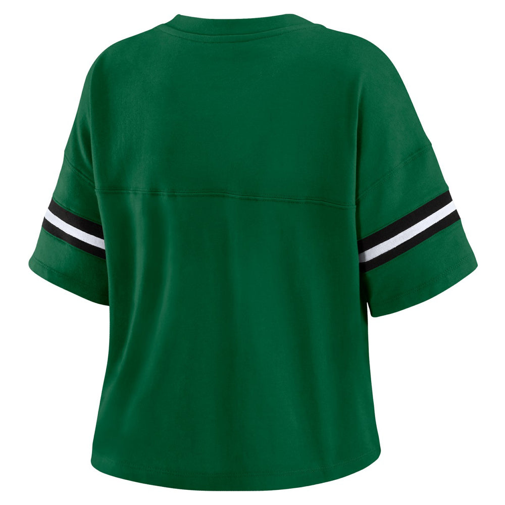 Milwaukee Bucks WEAR by Erin Andrews Women's Color Block Boxy V-Neck T-Shirt Hunter Green