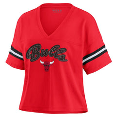 Chicago Bulls WEAR by Erin Andrews Women's Color Block Boxy V-Neck T-Shirt Red