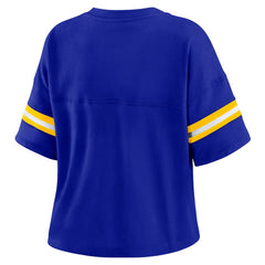 Golden State Warriors WEAR by Erin Andrews Women's Plus Size Color Block Boxy V-Neck T-Shirt Royal