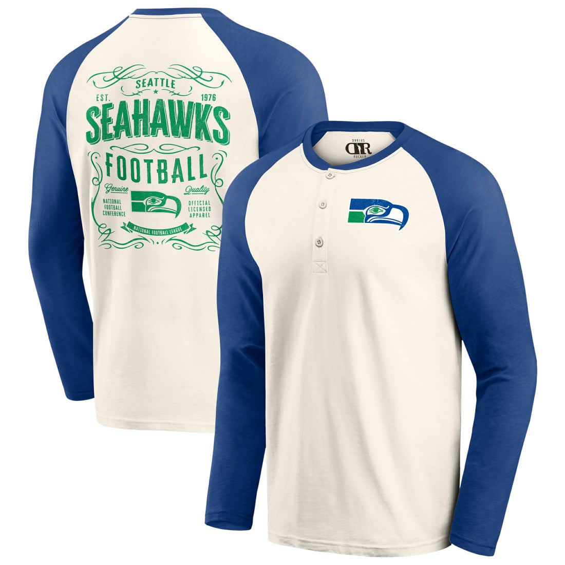 Fanatics Seattle Seahawks Darius Rucker Collection Raglan Henley Long Sleeve T-Shirt Cream/Royal