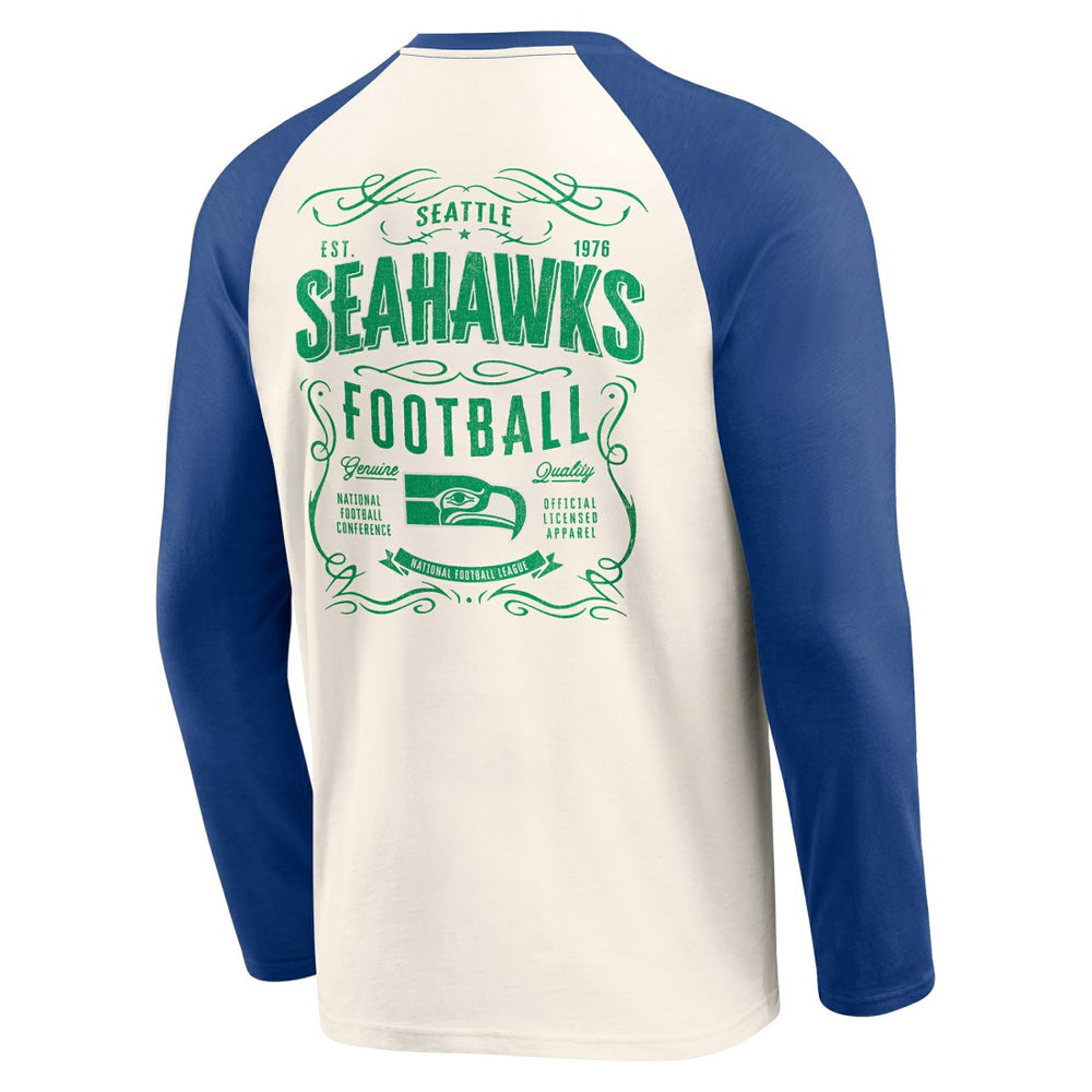 Fanatics Seattle Seahawks Darius Rucker Collection Raglan Henley Long Sleeve T-Shirt Cream/Royal