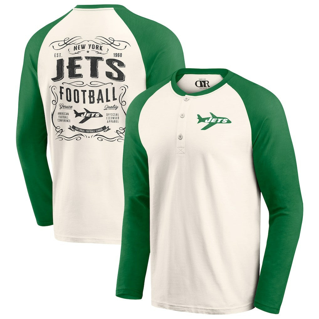 Fanatics New York Jets Darius Rucker Collection Raglan Henley Long Sleeve T-Shirt Cream/Green