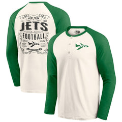 Fanatics New York Jets Darius Rucker Collection Raglan Henley Long Sleeve T-Shirt Cream/Green