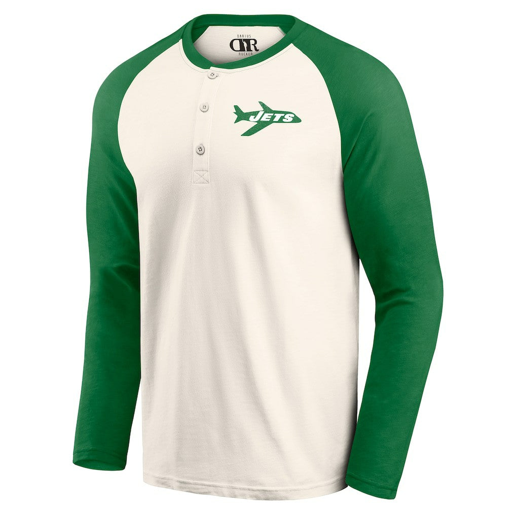 Fanatics New York Jets Darius Rucker Collection Raglan Henley Long Sleeve T-Shirt Cream/Green