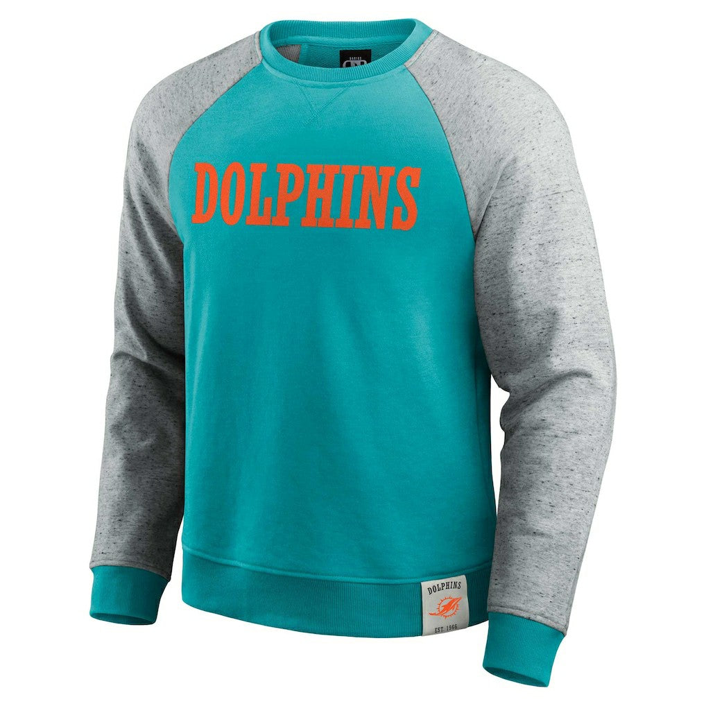 Fanatics Miami Dolphins Darius Rucker Collection Colorblock Pullover Sweatshirt Aqua/Heather Gray