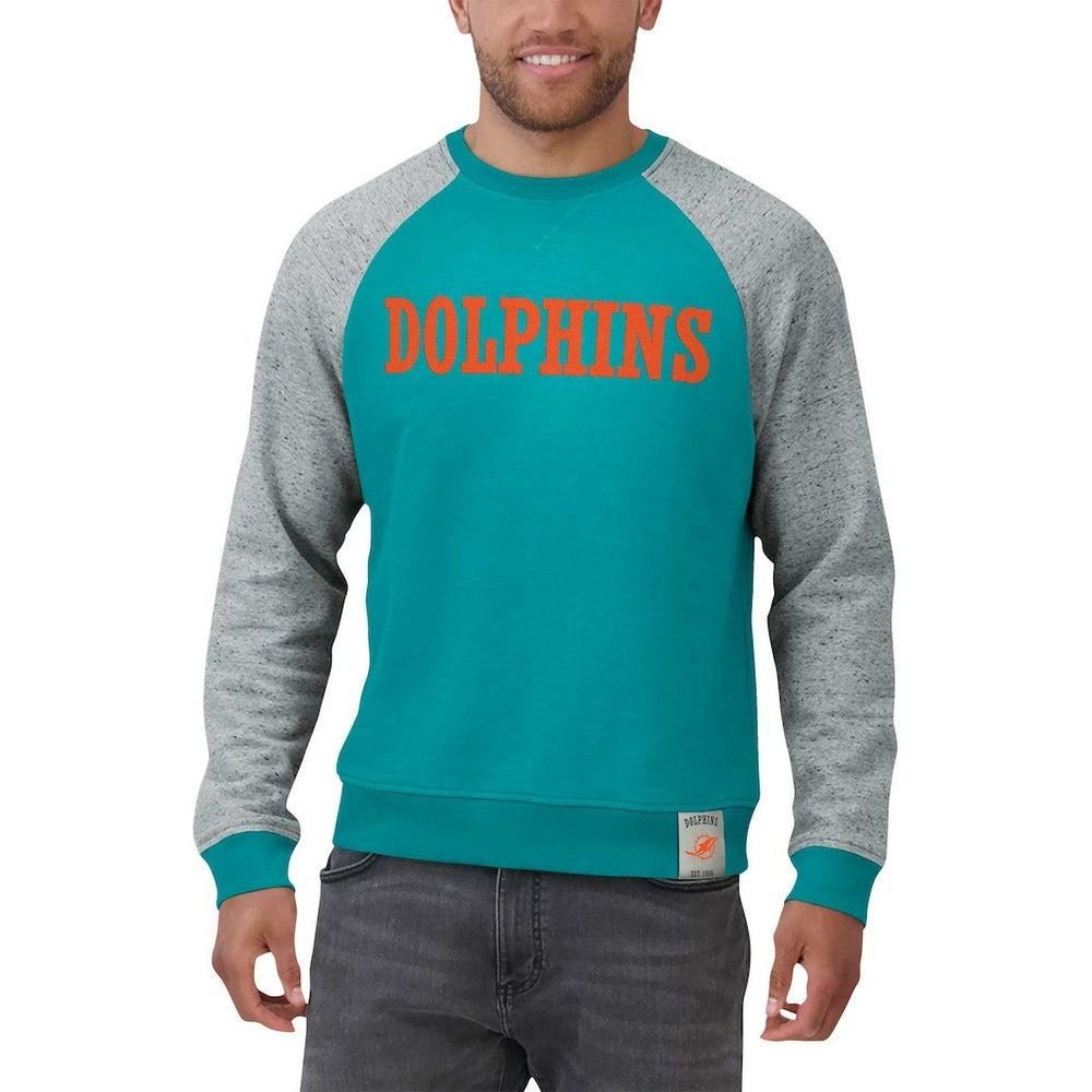 Fanatics Miami Dolphins Darius Rucker Collection Colorblock Pullover Sweatshirt Aqua/Heather Gray