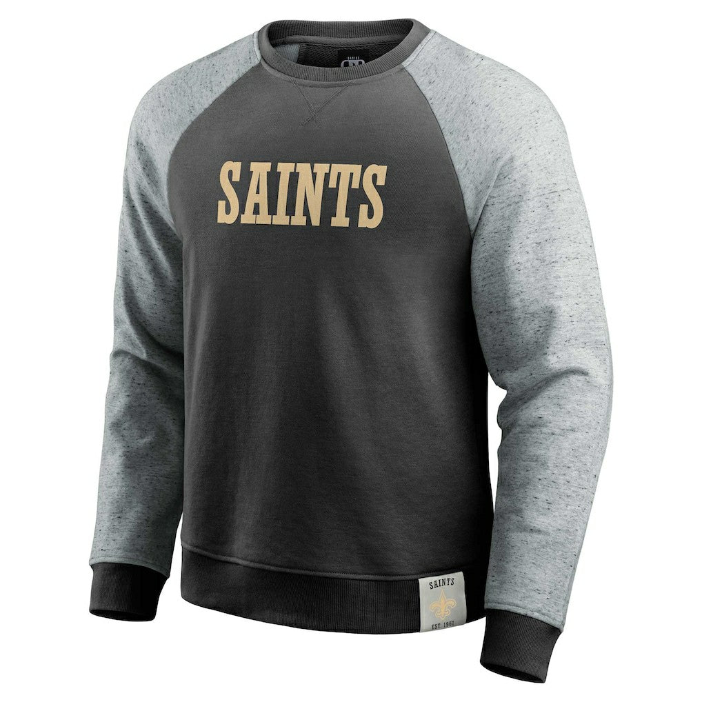 Fanatics New Orleans Saints Darius Rucker Collection Colorblock Pullover Sweatshirt Black/Heather Gray