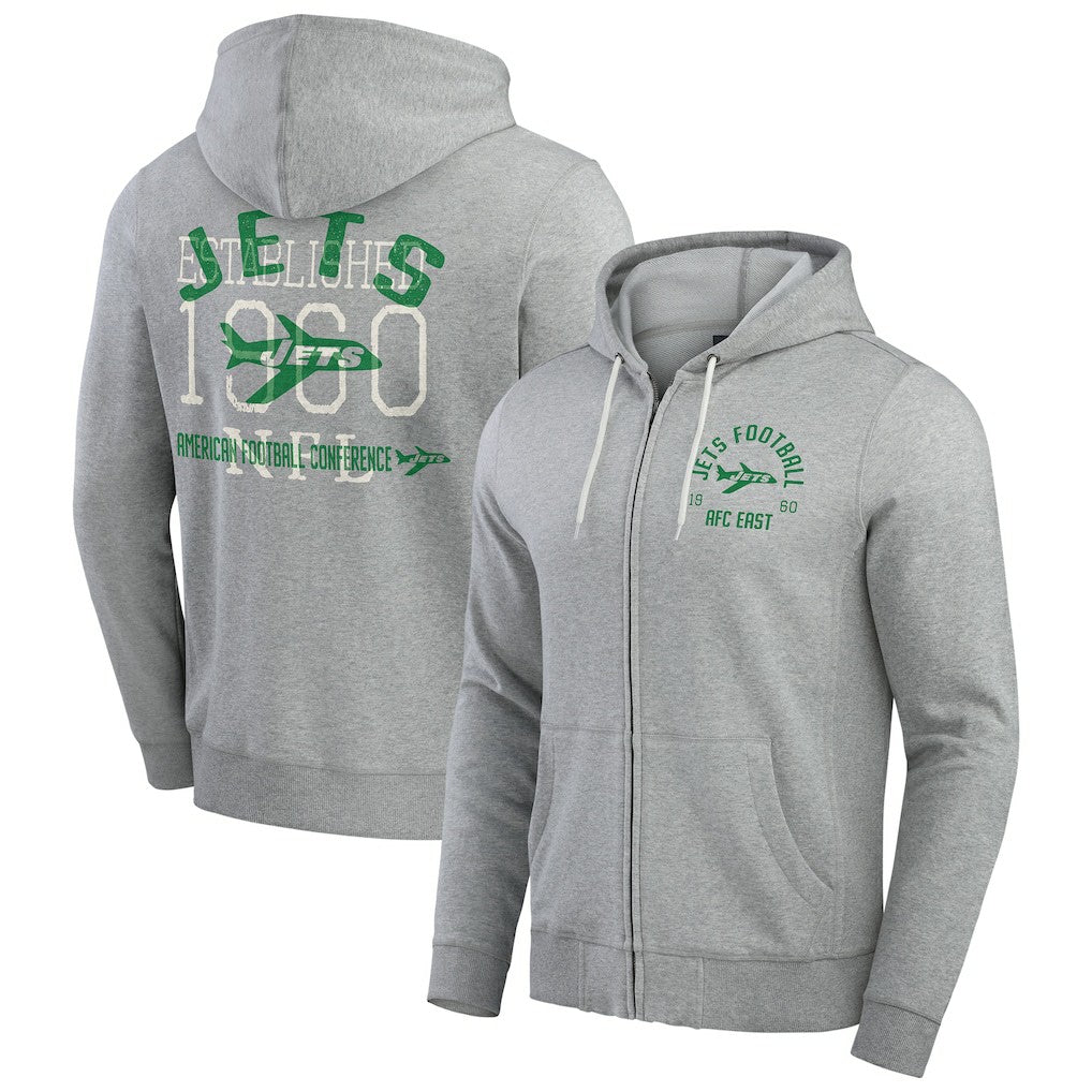Fanatics New York Jets Darius Rucker Collection Vintage Stripe Full-Zip Hoodie Heather Gray