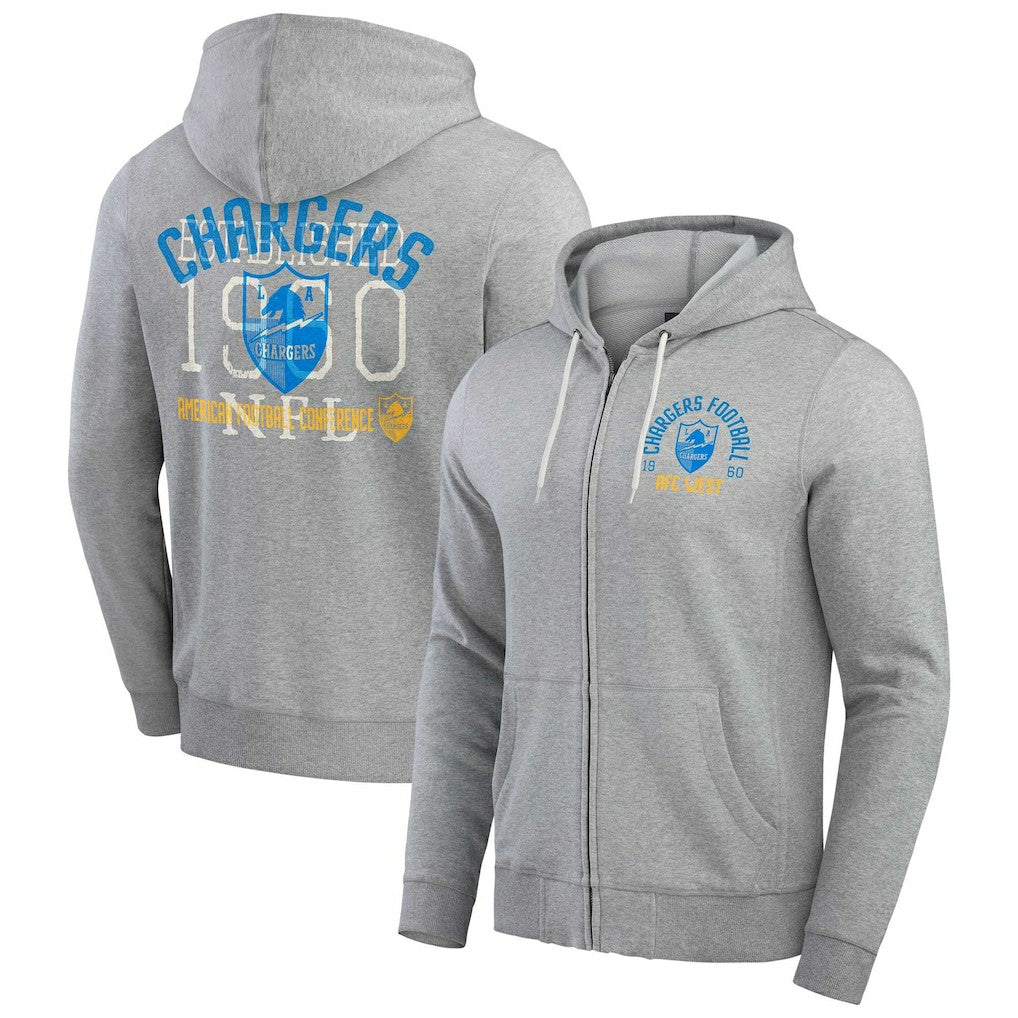 Fanatics Los Angeles Chargers Darius Rucker Collection Vintage Stripe Full-Zip Hoodie Heather Gray