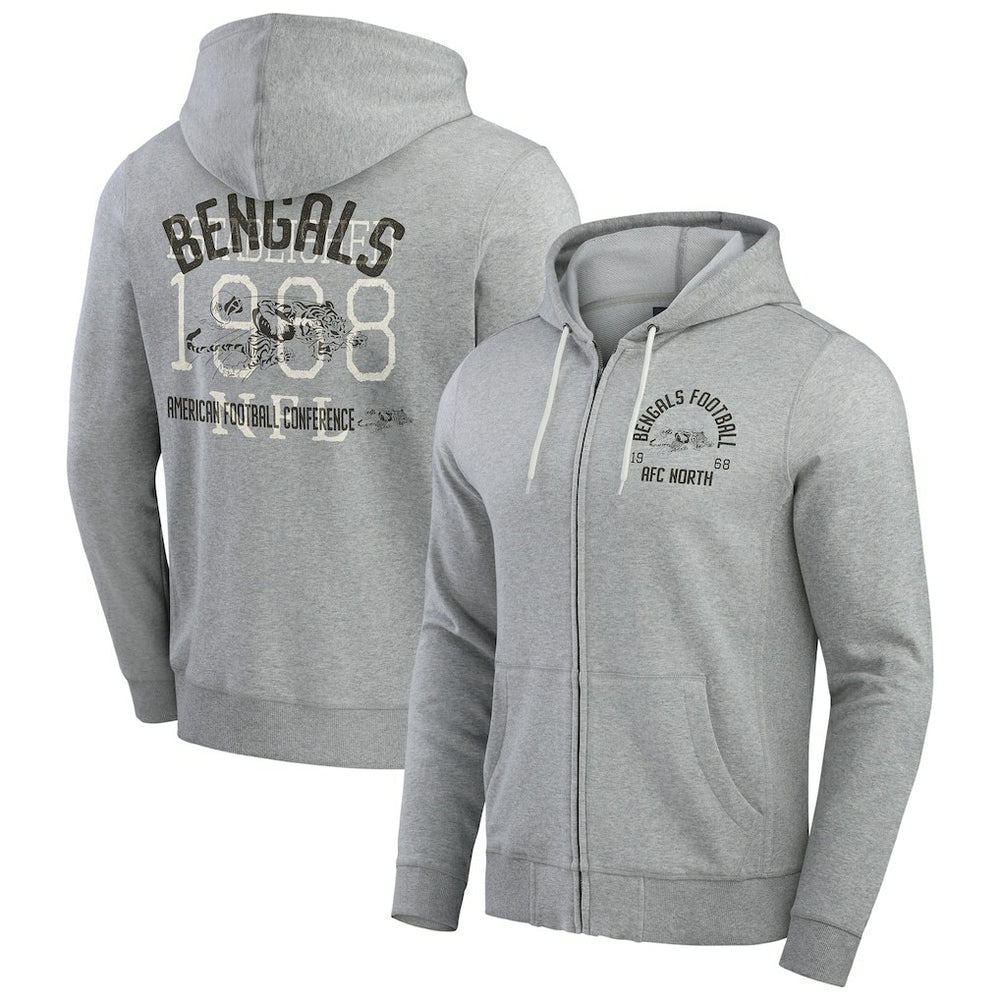 Fanatics Cincinnati Bengals Darius Rucker Collection Vintage Stripe Full-Zip Hoodie Heather Gray