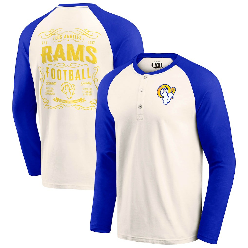 Fanatics Los Angeles Rams Darius Rucker Collection Raglan Henley T-Shirt Cream/Royal
