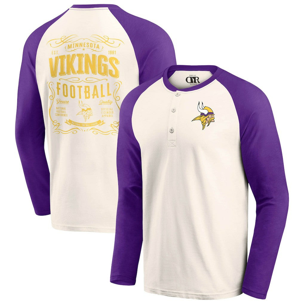 Fanatics Minnesota Vikings Darius Rucker Collection Raglan Henley T-Shirt Cream/Purple