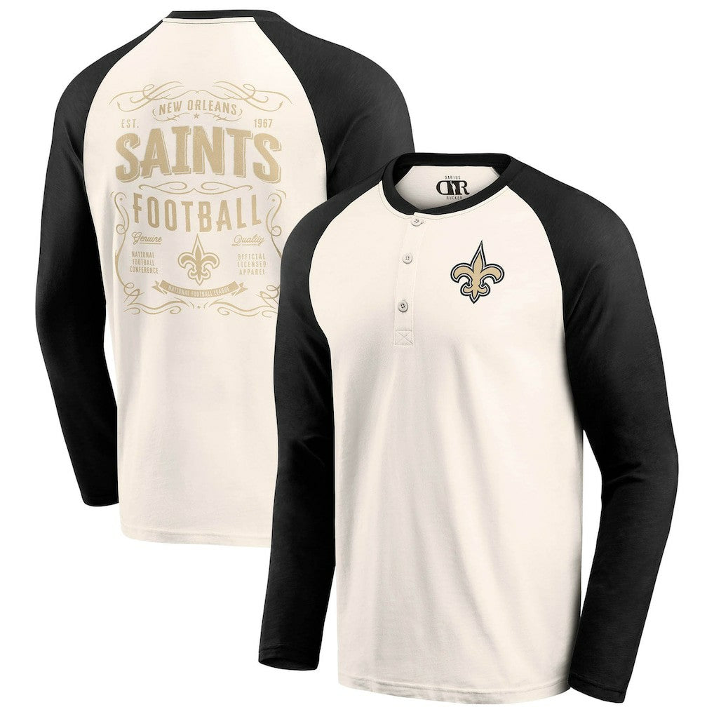 Fanatics New Orleans Saints Darius Rucker Collection Raglan Henley T-Shirt Cream/Black