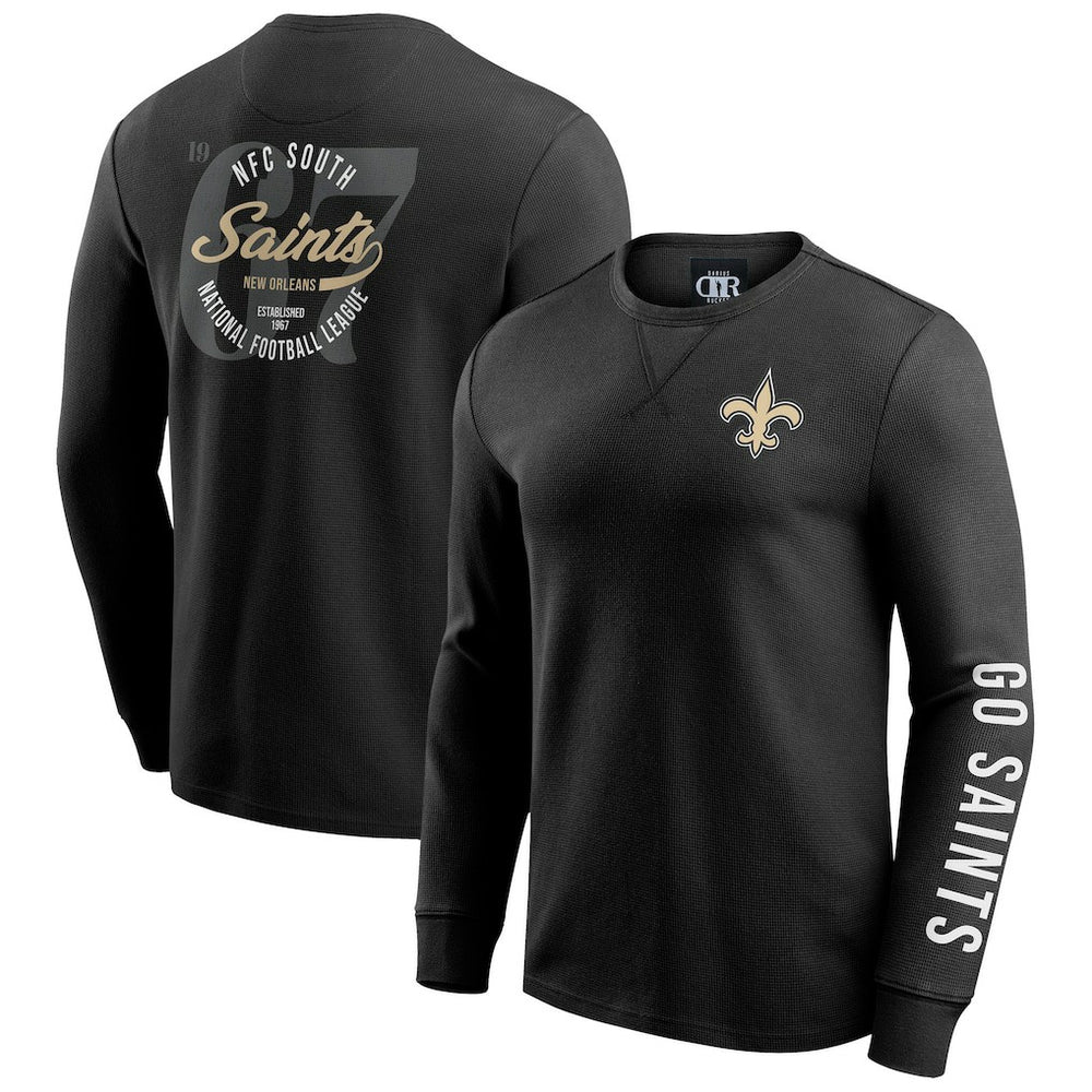 Fanatics New Orleans Saints Darius Rucker Collection Washed Waffle-Knit Long Sleeve T-Shirt Black