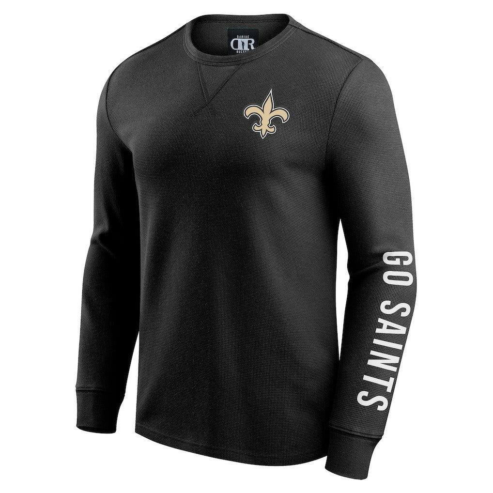 Fanatics New Orleans Saints Darius Rucker Collection Washed Waffle-Knit Long Sleeve T-Shirt Black