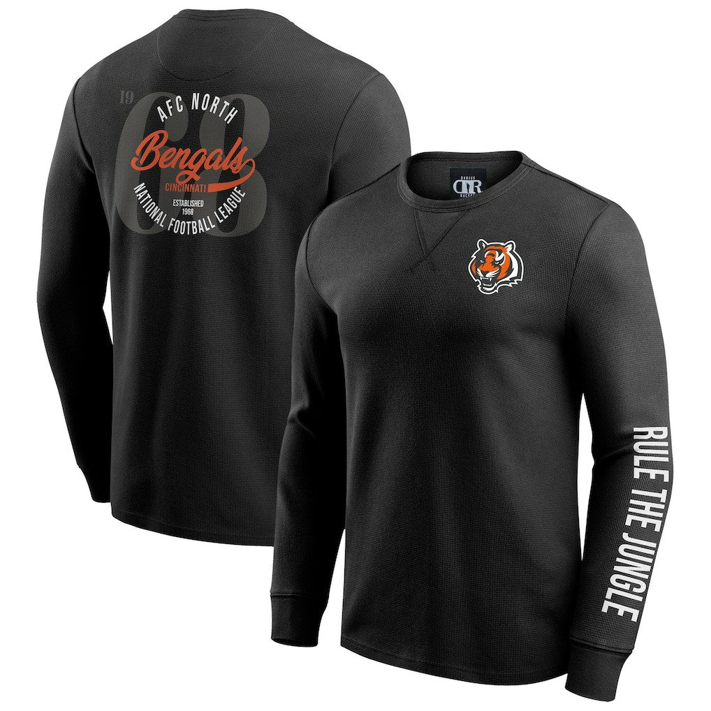 Fanatics Cincinnati Bengals Darius Rucker Collection Washed Waffle-Knit Long Sleeve T-Shirt Black
