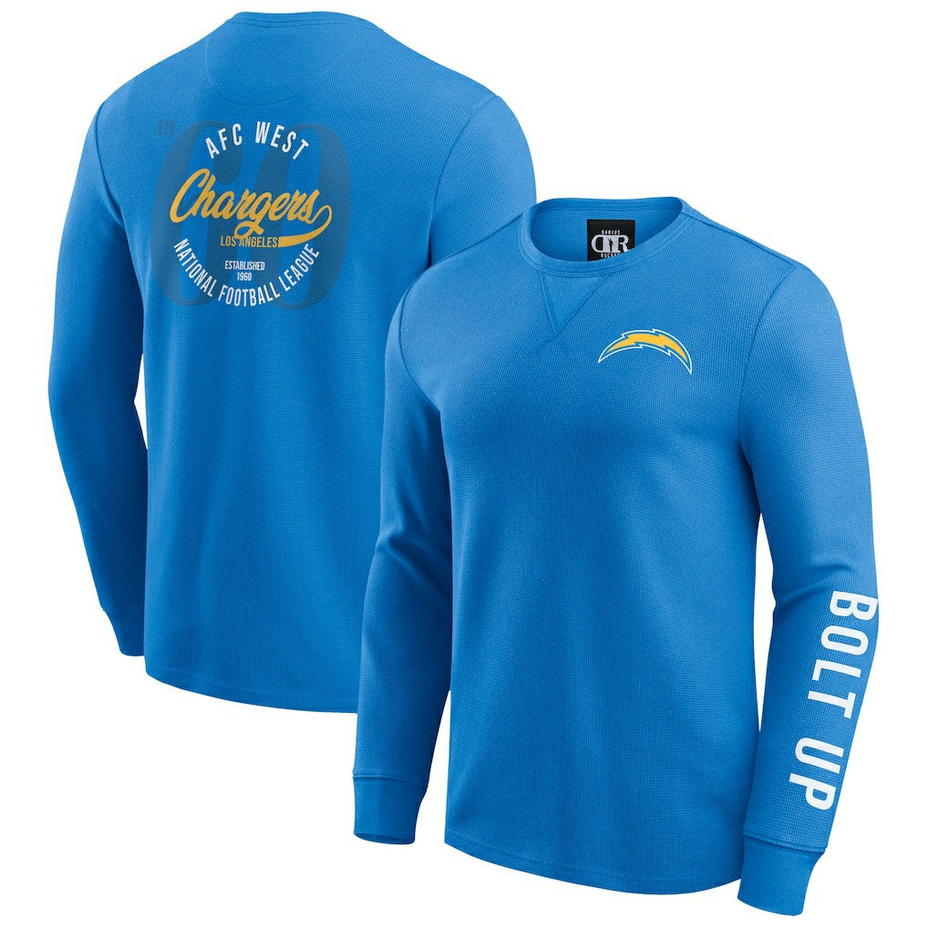 Fanatics Los Angeles Chargers Darius Rucker Collection Washed Waffle-Knit Long Sleeve T-Shirt Powder Blue